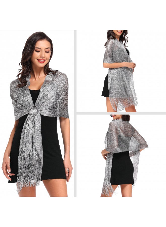 vimate شالات ولفائف فيمات باللون الرمادي الفاتح الداكن لفستان السهرة، شالات لامعة مع مشبك ولفائف لفستان الحفلات (رمادي داكن) - Image 2