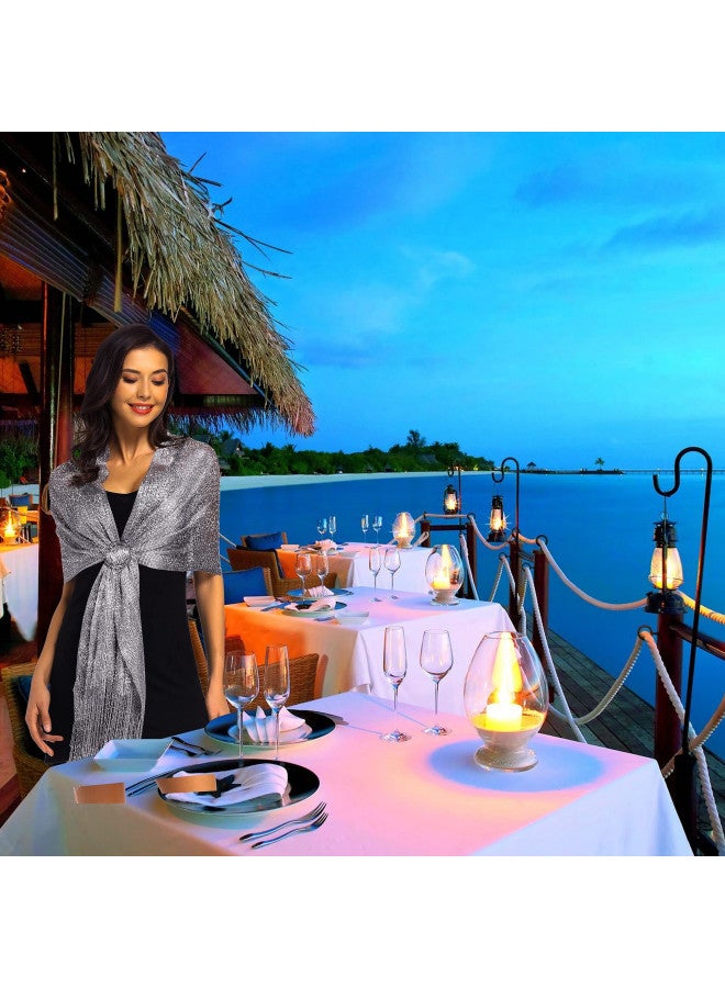 vimate شالات ولفائف فيمات باللون الرمادي الفاتح الداكن لفستان السهرة، شالات لامعة مع مشبك ولفائف لفستان الحفلات (رمادي داكن) - Image 4