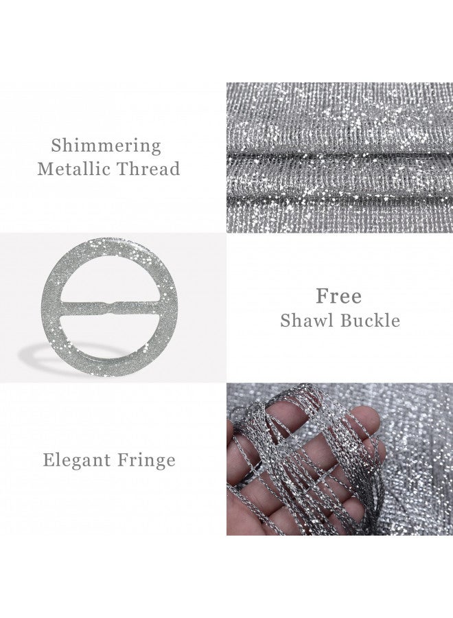 vimate شالات ولفائف فيمات باللون الرمادي الفاتح الداكن لفستان السهرة، شالات لامعة مع مشبك ولفائف لفستان الحفلات (رمادي داكن) - Image 3