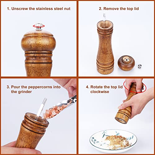 Gulex® Wood Pepper Grinder Pepper Mill,Adjustable Coarseness 8 Inch Wooden Peppermill, Ceramic Grinding Mechanism Salt Mill Refillable (1 pack) - Image 4