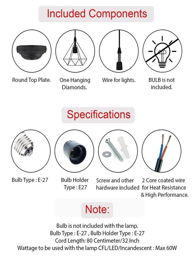 SVDK Golden Diamond Hanging Light, Ceiling Lights for Pendant Light, Home Decor Items for Living Room (Pack of 1, Bulb Not Included) - Image 3