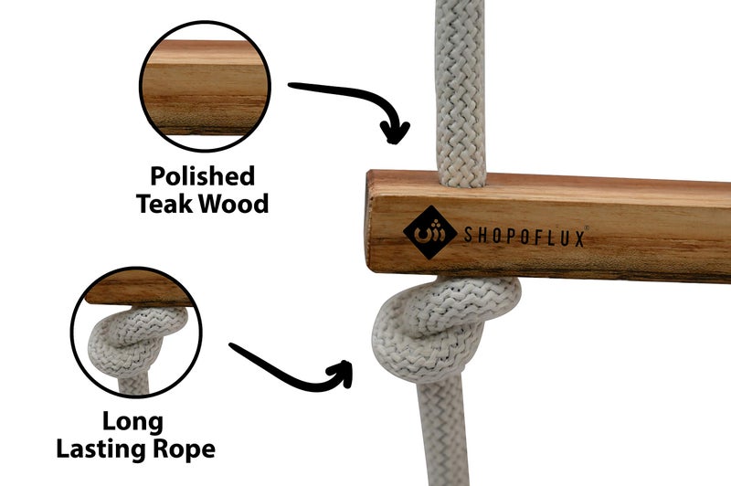SHOPOFLUX Rope Ladder for Kids | 7-Step Wooden & Rope Climbing Ladder for Outdoor & Indoor Play (White) - Image 2