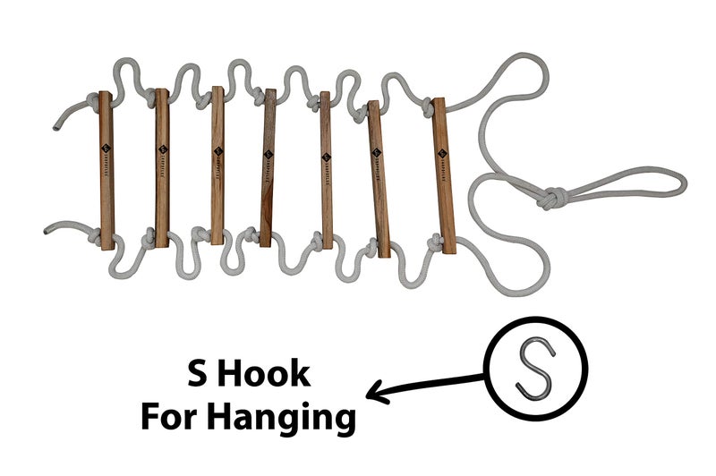 SHOPOFLUX Rope Ladder for Kids | 7-Step Wooden & Rope Climbing Ladder for Outdoor & Indoor Play (White) - Image 4