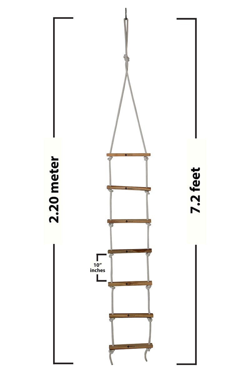 SHOPOFLUX Rope Ladder for Kids | 7-Step Wooden & Rope Climbing Ladder for Outdoor & Indoor Play (White) - Image 5