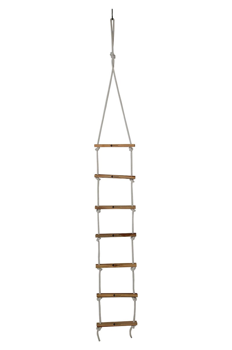 SHOPOFLUX Rope Ladder for Kids | 7-Step Wooden & Rope Climbing Ladder for Outdoor & Indoor Play (White) - Image 1