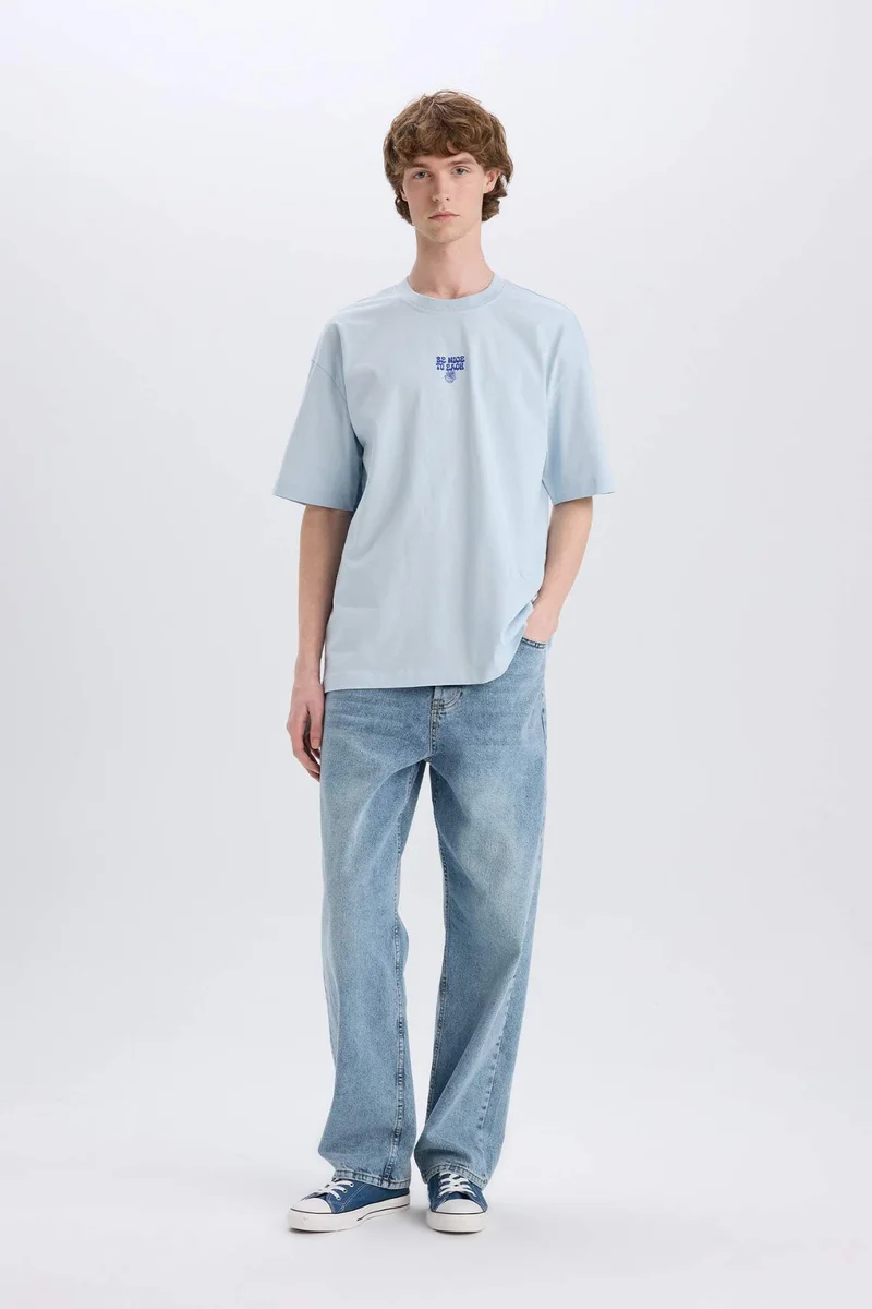 DeFacto Oversize Crew Neck Back Printed T-Shirt