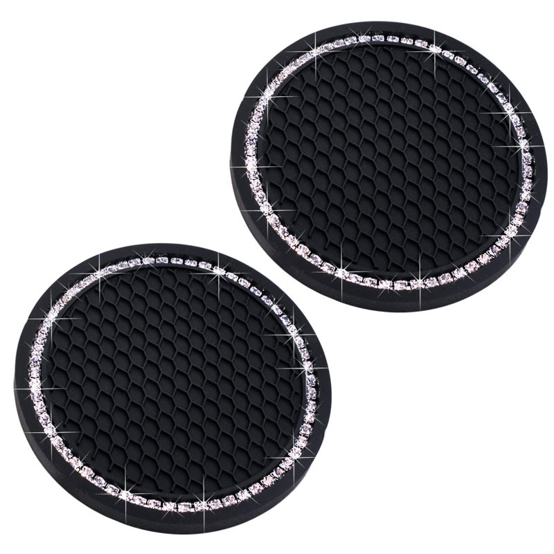 Car Cup Holder Coasters Bling Cup Holder Insert Coaster Car Interior Accessories275 inch Silicone Anti Slip Crystal Rhinestone Car CoasterUniversal Pack of 2
