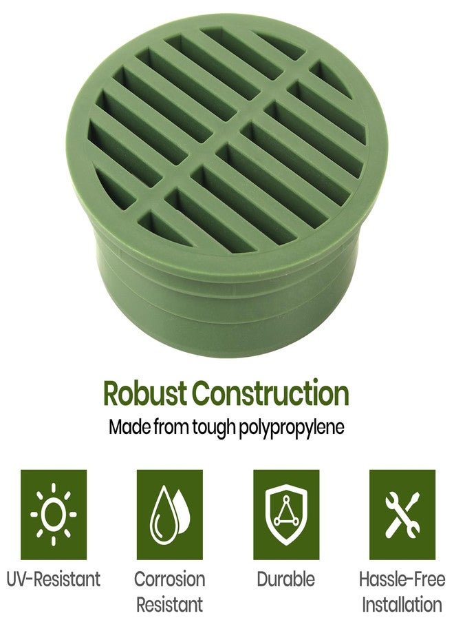 Calvana (2-Pack) Calvana 4” Plastic Round Drainage Grate Cover, Fits 4” Pipes, Prevents Debris, Ideal for Lawns, Patios, and Walkways, Durable UV-Resistant Plastic, Easy Installation, Green - Image 4