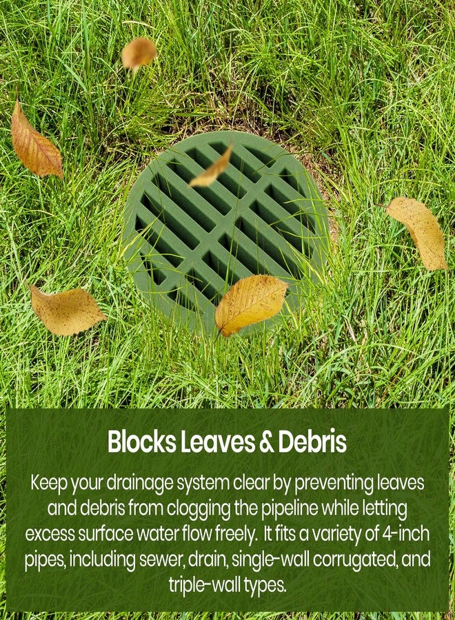 Calvana (2-Pack) Calvana 4” Plastic Round Drainage Grate Cover, Fits 4” Pipes, Prevents Debris, Ideal for Lawns, Patios, and Walkways, Durable UV-Resistant Plastic, Easy Installation, Green - Image 3
