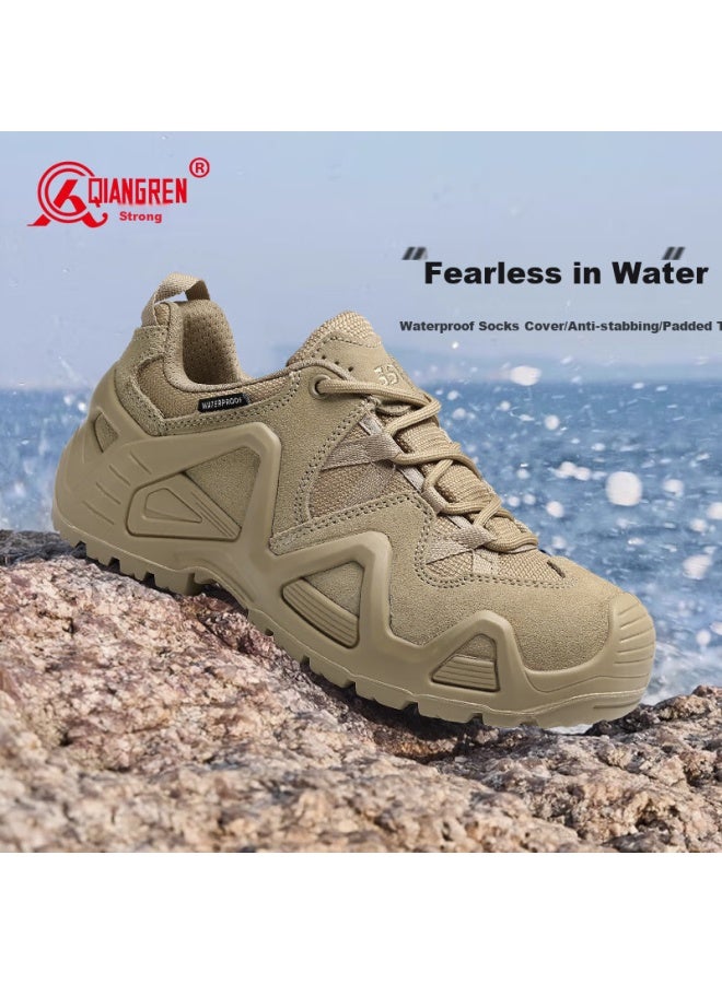Strongman Qiangren Outdoor Waterproof Sports Casual Men's Shoes, Jihua 3515 Hiking Water-wading Mountaineering Training Shoes, Jd6616, Apricot Color, Size 41 - Image 4