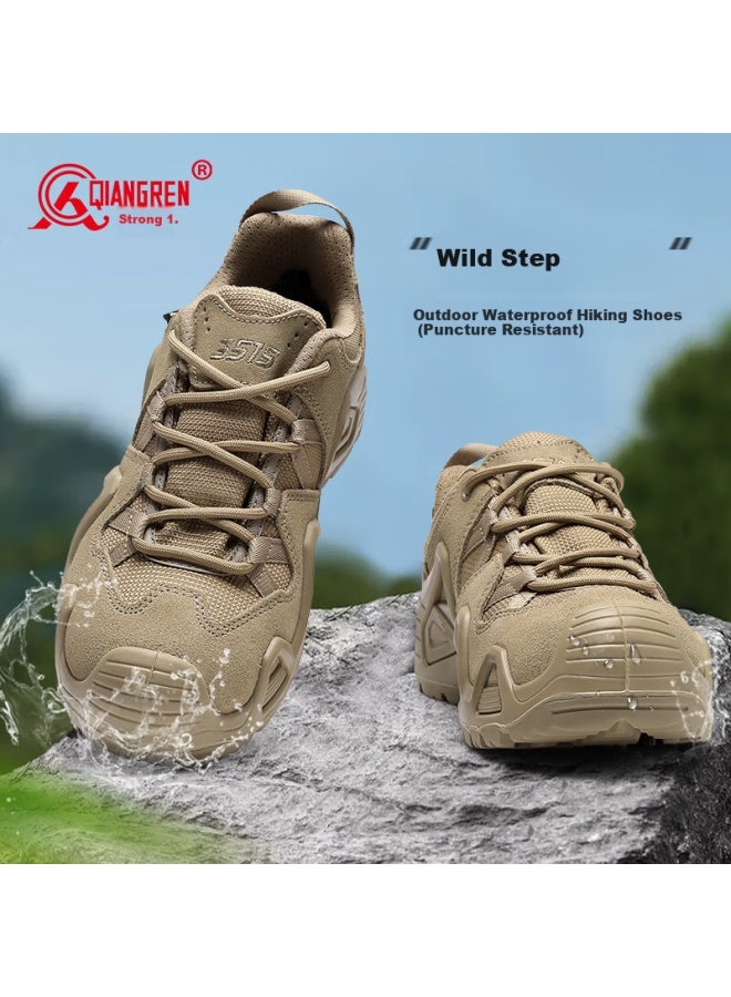 Strongman Qiangren Outdoor Waterproof Sports Casual Men's Shoes, Jihua 3515 Hiking Water-wading Mountaineering Training Shoes, Jd6616, Apricot Color, Size 41 - Image 1