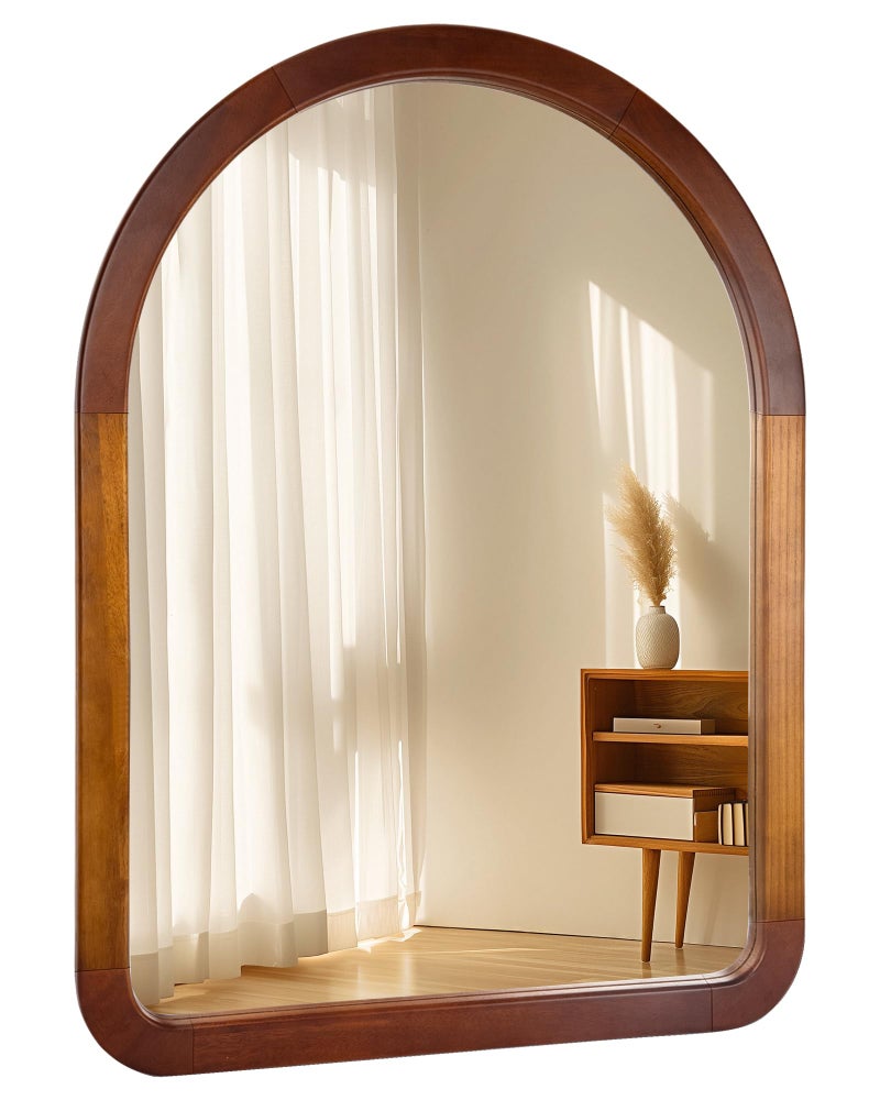 Culer Arch Large Mirror 30 x 40 Inch,Brown Wood Rustic Bathroom Tempered Wall Mirror with Wood Frame,Round Corner Arch Farmhouse Wooden Vanity Mirror for Living Room,Entryway or Bedroom - Image 1