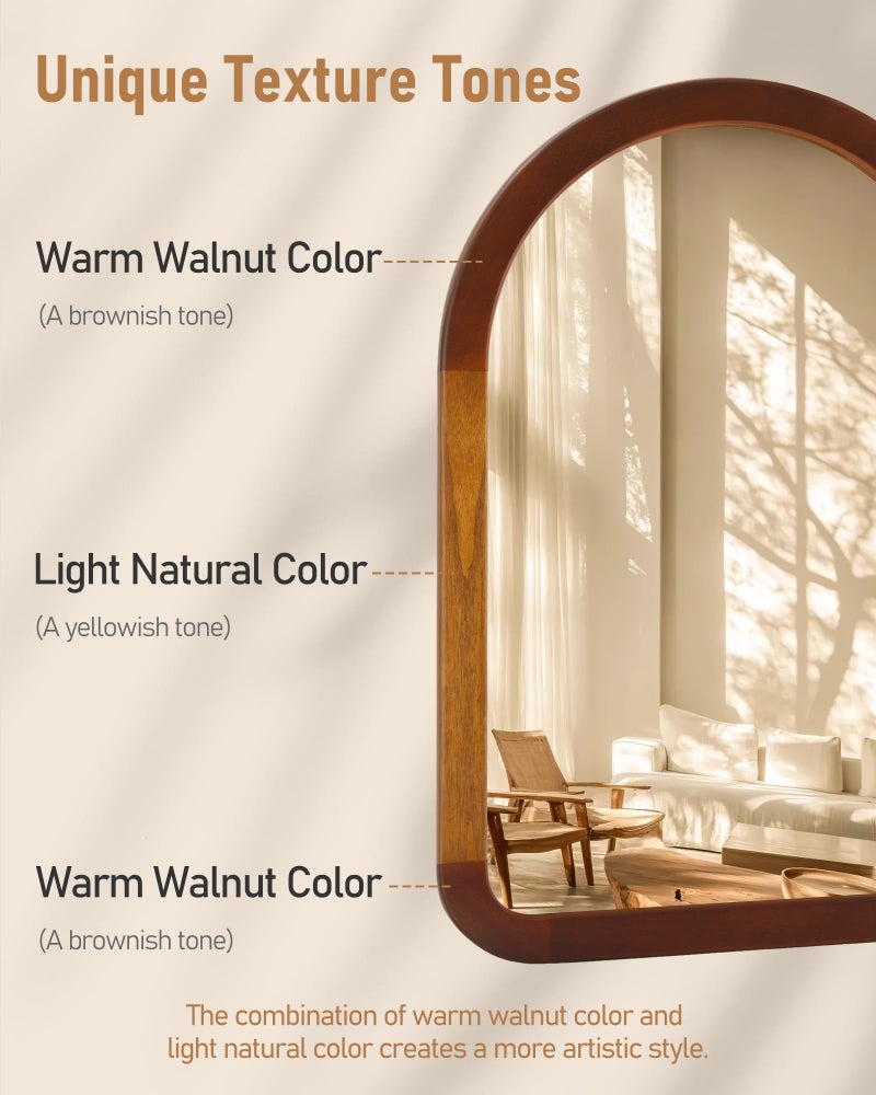 Culer Arch Large Mirror 30 x 40 Inch,Brown Wood Rustic Bathroom Tempered Wall Mirror with Wood Frame,Round Corner Arch Farmhouse Wooden Vanity Mirror for Living Room,Entryway or Bedroom - Image 5