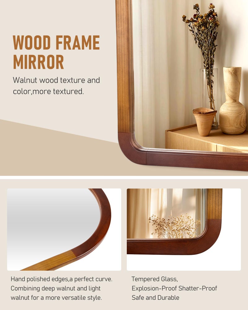 Culer Arch Large Mirror 30 x 40 Inch,Brown Wood Rustic Bathroom Tempered Wall Mirror with Wood Frame,Round Corner Arch Farmhouse Wooden Vanity Mirror for Living Room,Entryway or Bedroom - Image 4
