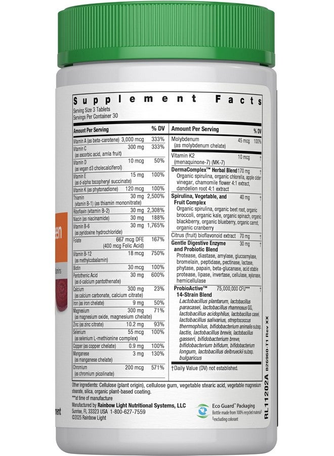 Rainbow Light Rainbow Light Multivitamin for Teens, Vitamin C, Zinc, & B Complex, Supports Brain Health, Nerve Function, and a Strong Immune System, Gluten Free, Vegetarian, Fruit Punch, 90 Tablets - Image 1