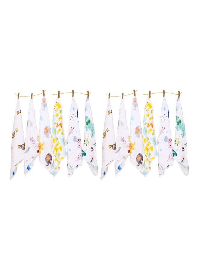 The Little Lookers 12Piece Soft Organic Cotton Muslin Newborn Face Towels Washcloths In Cute Random Prints (Multipack Of 12)  - Image 1