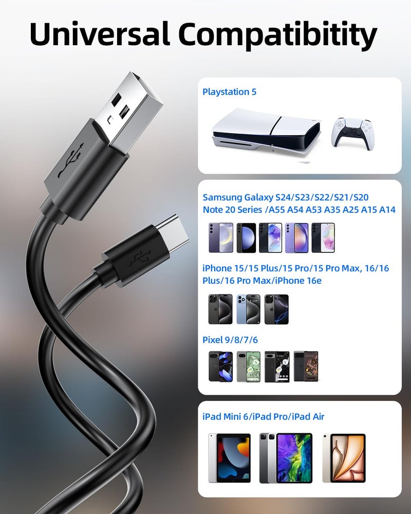 Superer 2 Pack 5FT USB C Charging Cable for PS5 Controller, PlayStation 5 DualSense, Xbox Series X/S Controllers, Xbox Elite Series 2 (Model 1914 1797), Fast Charger & Data Sync Replacement Cord - Image 4