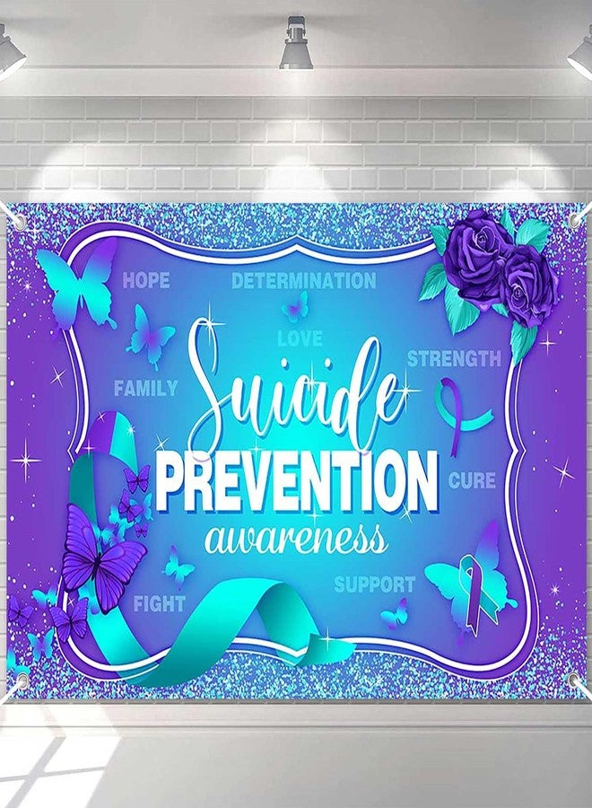 Ticuenicoa Suicide Prevention Awareness Banner - 70.8x43.3in, Purple & Blue, Elegant Design with Butterflies & Roses, Inspirational Message - Image 1