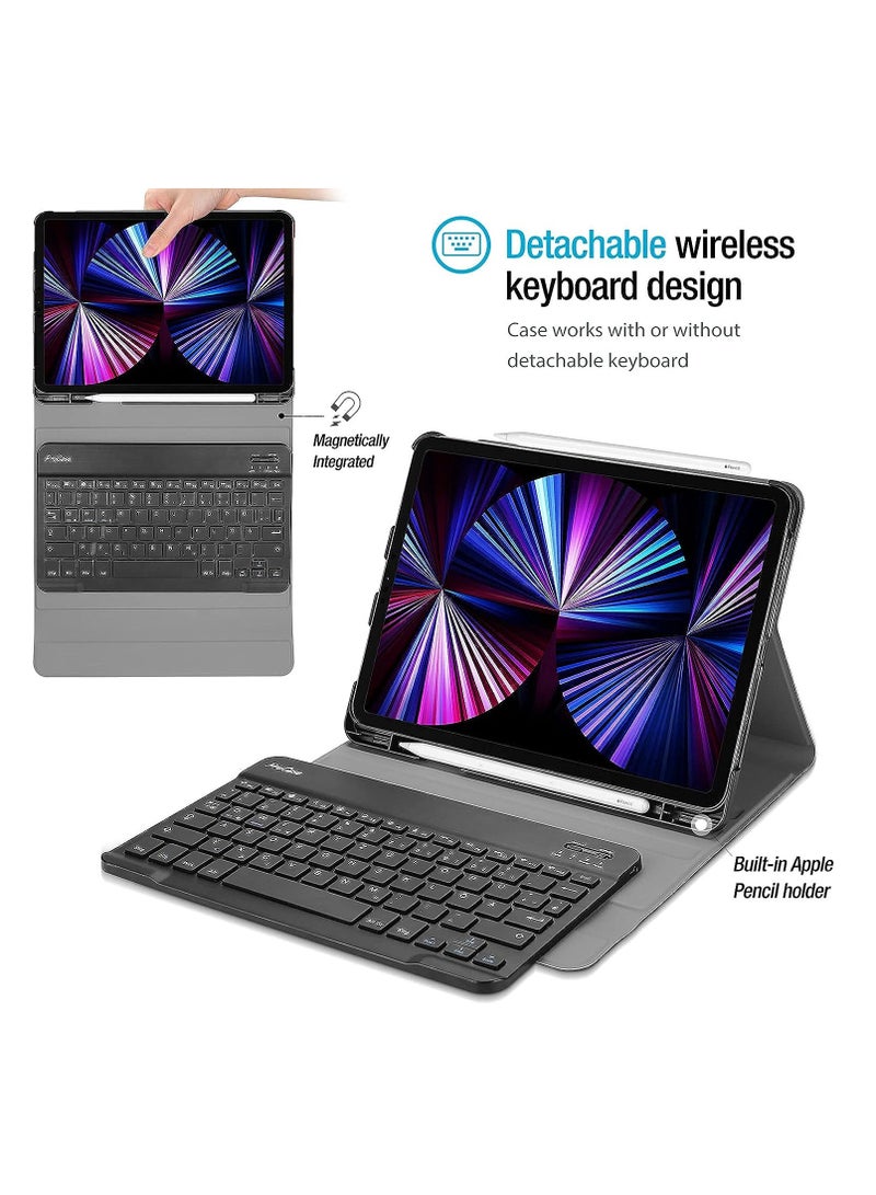 حافظة لوحة مفاتيح سوداء لجهاز iPad Pro 11 بوصة 2022 2021 2020 2018 غطاء نحيف خفيف الوزن مع لوحة مفاتيح لاسلكية قابلة للفصل مغناطيسيًا لجهاز iPad Pro 11 بوصة الجيل الرابع والثالث الثاني - Image 5