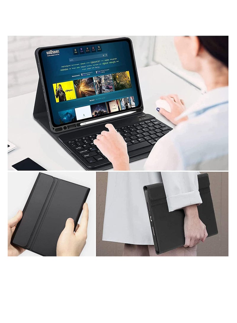 حافظة لوحة مفاتيح سوداء لجهاز iPad Pro 11 بوصة 2022 2021 2020 2018 غطاء نحيف خفيف الوزن مع لوحة مفاتيح لاسلكية قابلة للفصل مغناطيسيًا لجهاز iPad Pro 11 بوصة الجيل الرابع والثالث الثاني - Image 2