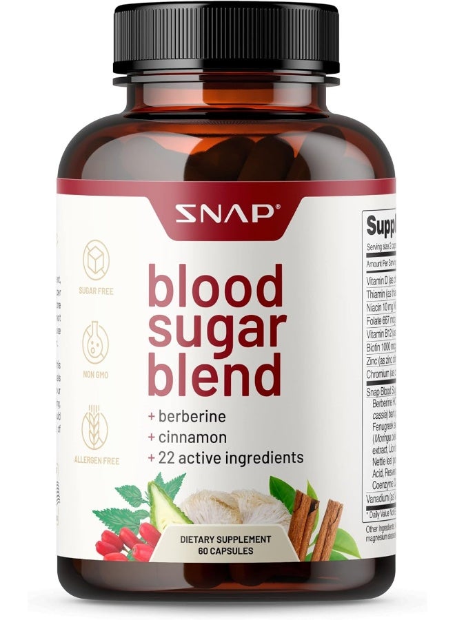 SNAP SUPPLEMENTS Blood Sugar Support Supplement - Berberine Supplement With Organic Turmeric, Alpha Lipoic Acid, Zinc, Cinnamon, Chromium That Promotes Healthy Glucose Levels, 60 Capsules - Image 1