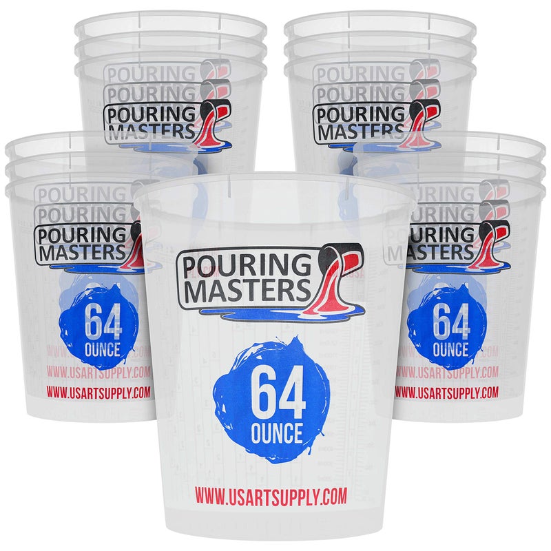 Pouring Masters 64 Ounce 2000ml Graduated Plastic Mixing Cups Box of 12  Use for Paint Resin Epoxy Art Kitchen Cooking Baking  Measurements in OZ and ML 4 Different Measuring Ratios 11