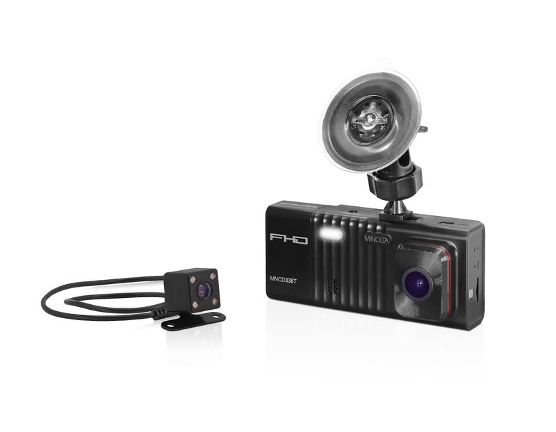Minolta Dash Camera â€“ 3-Channel 1080P Car DVR with Rear & Interior Cam, Night Vision, 3.0â€ LCD Screen, G-Sensor, Loop Recording, Parking Monitor, Motion Detection, 32GB Card (Black) - Image 1