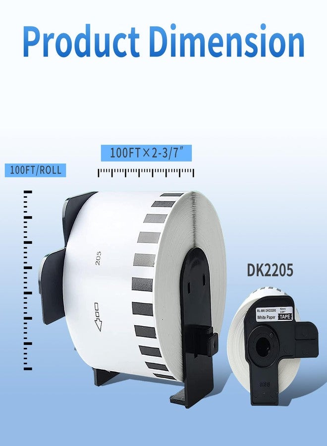 AYMSous Compatible 4 Pack DK-2205 Continuous White Label Paper (2-3/7"x100') with 4 Refillable Cartridge Replacement for Brother DK-2205 for QL-700 QL570 QL710W QL800 QL810W QL1060N QL720NW QL550 - Image 2