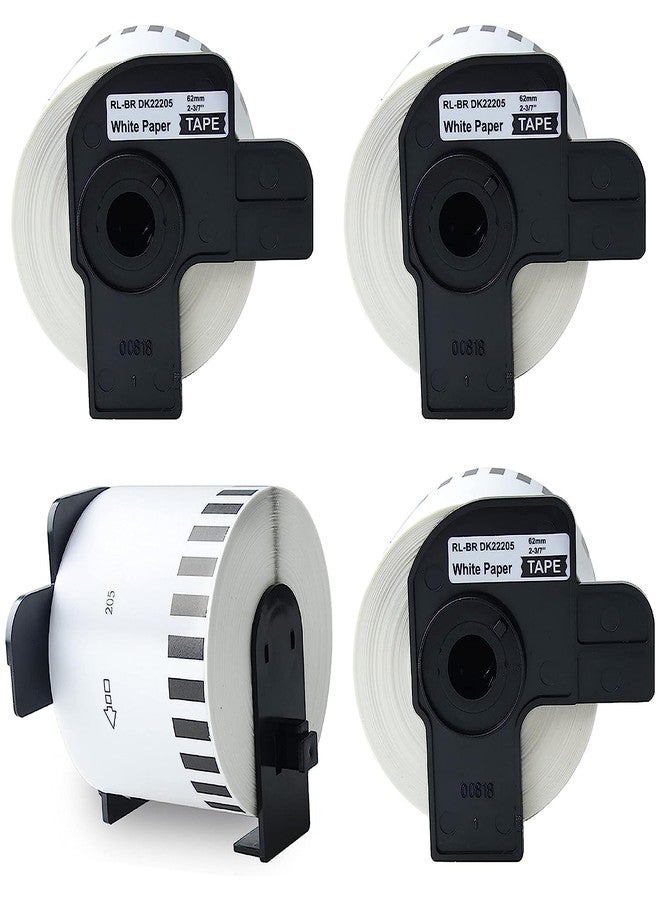 AYMSous Compatible 4 Pack DK-2205 Continuous White Label Paper (2-3/7"x100') with 4 Refillable Cartridge Replacement for Brother DK-2205 for QL-700 QL570 QL710W QL800 QL810W QL1060N QL720NW QL550 - Image 1
