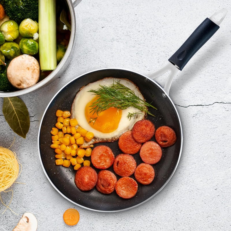 AGARO Elegant Granite Non Stick Frying Pan for Cooking, Frying, Kitchen Cookware, 2.25L Capacity, 24 cm Diameter, 4mm Thick, Induction, Gas Oven Friendly, Riveted Cool Touch Handle, PFOA Free, Black - Image 2