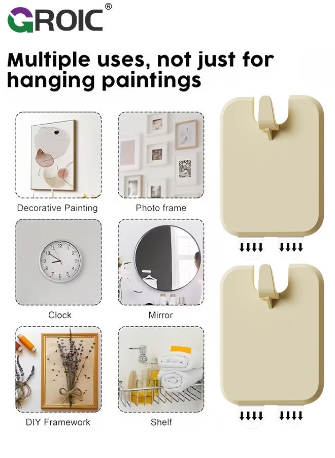 GROIC 10 PCS frame hanger, Wall Picture Hanging Hooks, Plastic Waterproof Adhesive Picture Hanger, No-drill hole-free nail, Frame Hanger Sticky Hooks for Bathroom, Kitchen,and Bedroom, Beige - Image 2