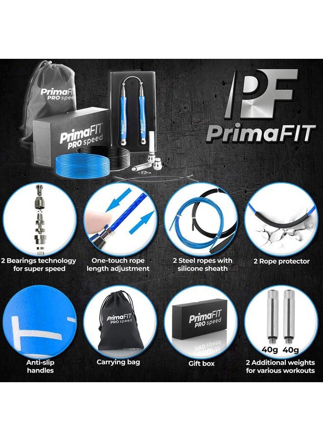 PrimaFIT Pro Speed Skipping Rope Adult Fitness for Men Women Weighted Jump Rope 3m Adjustable Self-Locking Aluminium Boxing Gym MMA Crossfit Workout Fat Loss Spare Cable, Weights, Protectors Carry Bag - Image 2