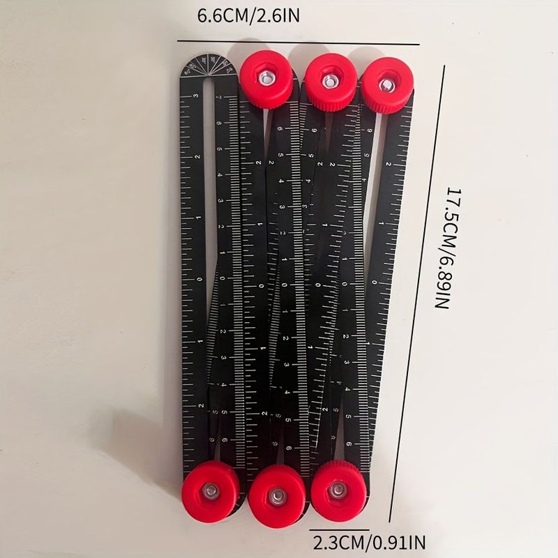 Red Hexagon 6 In 1 Folding Ruler Multi Angle Measuring Tool Woodworking Tile Laying - Image 2