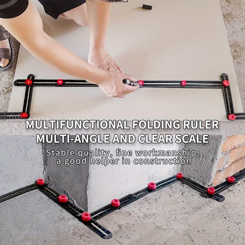 Red Hexagon 6 In 1 Folding Ruler Multi Angle Measuring Tool Woodworking Tile Laying - Image 1