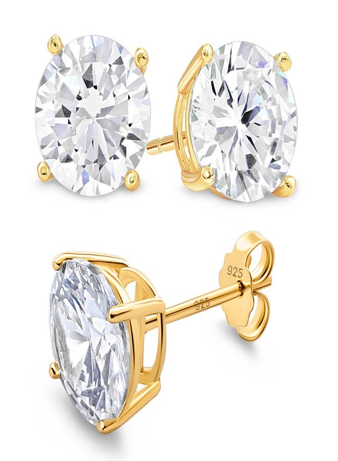 KEZEF Sterling Silver Stud Earrings for Women & Men | 9mm Cubic Zirconia Earrings Studs 4-Prong Setting - 14K Yellow Gold Premium CZ S925 Hypoallergenic - Image 1