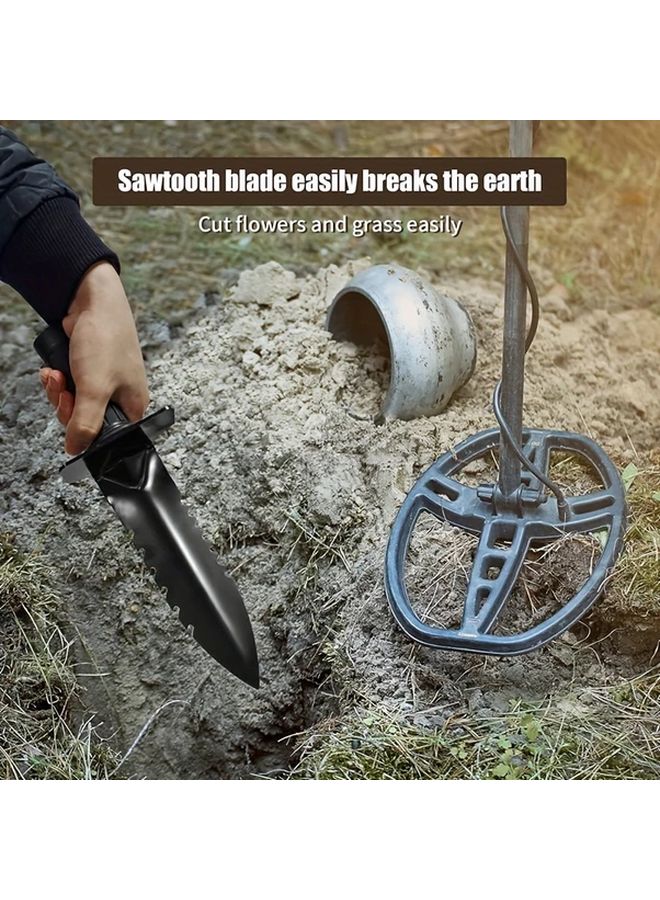 1 Piece Metal Detector Shovel Heavy Duty Double Serrated Edge Digger Digging Tool For Gold Prospecting Gardening Loosening Weeding Planting Black - Image 2