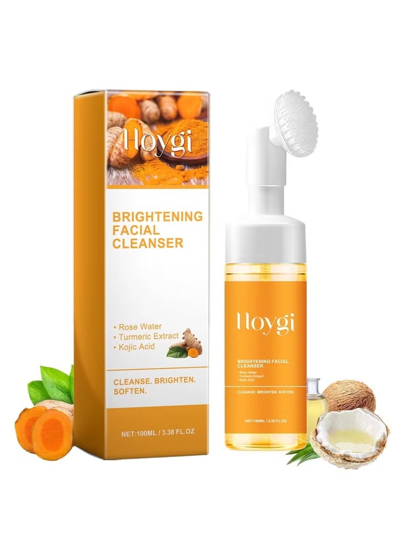 Hoygi Turmeric Face Wash with Brush, Turmeric Foaming Facial Cleanser for All Skin, 3.38 Fl Oz/pcs - Image 1