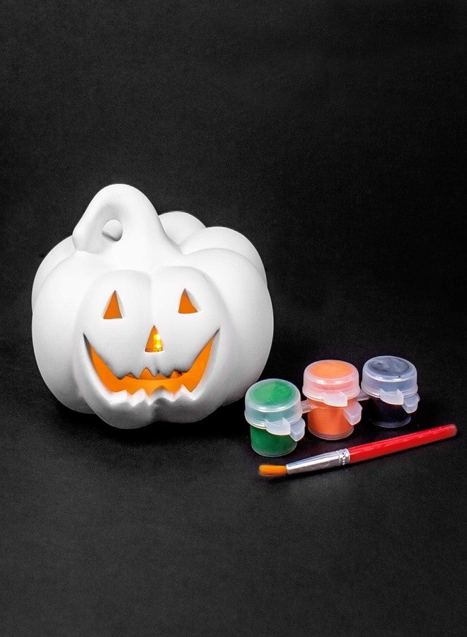 Creative Roots Horizon Group USA Paint Your Own Ceramic Pumpkin, Mini LED Light Up Pumpkin, 3 Acrylic Paint Pots, Mini Paintbrush - Image 1