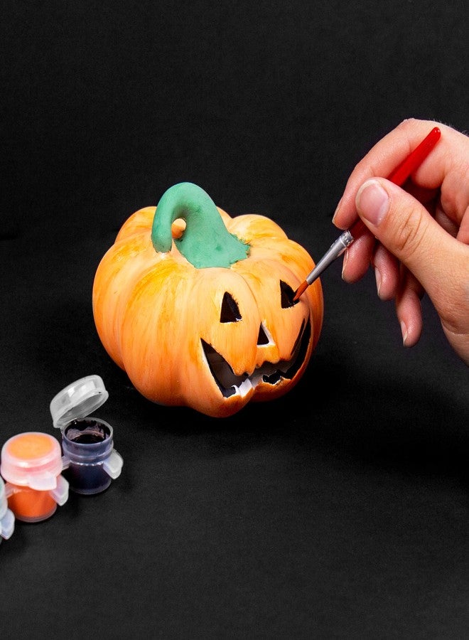 Creative Roots Horizon Group USA Paint Your Own Ceramic Pumpkin, Mini LED Light Up Pumpkin, 3 Acrylic Paint Pots, Mini Paintbrush - Image 2