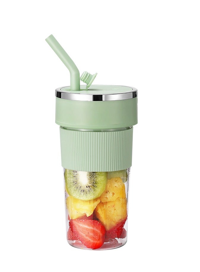 Portable Juicer Cup, Electric USB Rechargeable 350ml Blender Cup with 6 Sharp Blades, Personal Mixer Cup Juicer Bottle with Straw, for Travel Picnic Office Gym (K1 Green 350ml) - Image 1