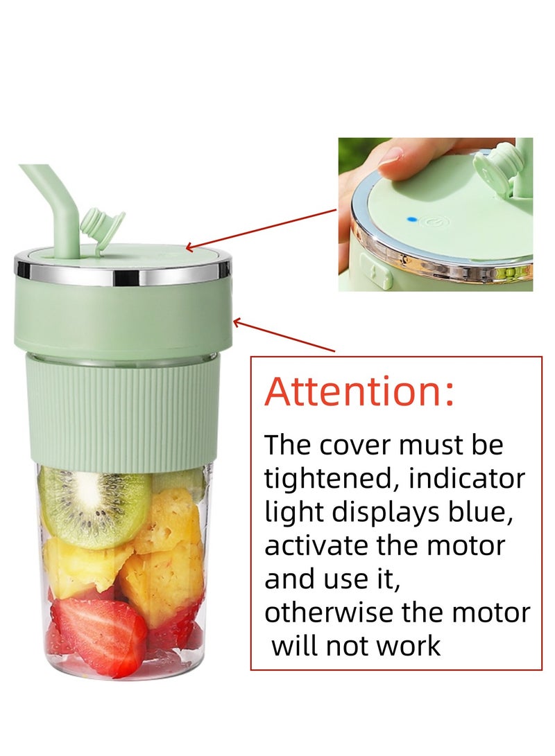 Portable Juicer Cup, Electric USB Rechargeable 350ml Blender Cup with 6 Sharp Blades, Personal Mixer Cup Juicer Bottle with Straw, for Travel Picnic Office Gym (K1 Green 350ml) - Image 4