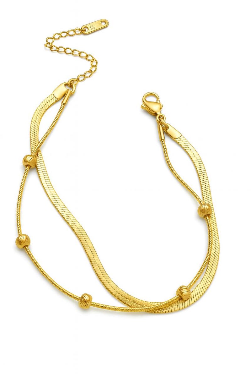 FLUFFY Women’s Bracelet, Elegant Layered Design, Flat Chain with Balls - Image 3