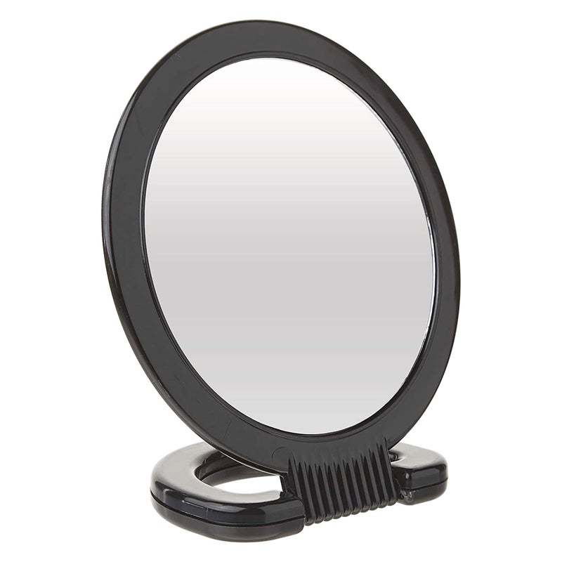 Diane Diane Hand Mirror with Stand with 1X and 3X Magnification, Double-Sided Hand Held Mirror with Handle for Salon, Barber, Vanity, Grooming, Shaving, and Travel, Medium, 6" x 10", Black