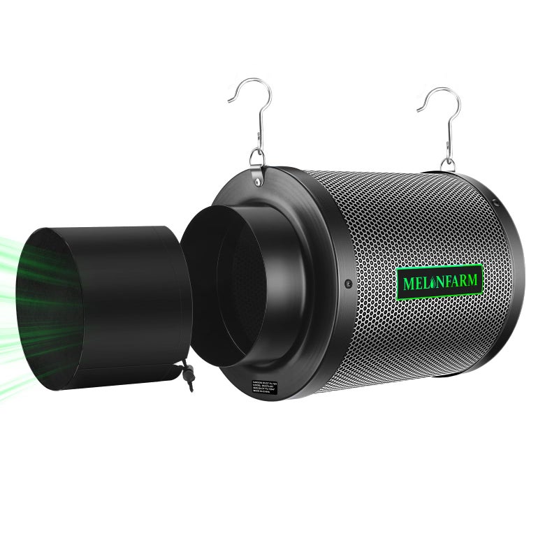 MELONFARM 6" Air Carbon Filter Smelliness Control with Australia Virgin Charcoal, Odor Removal Carbon Filter for Grow Tent, Inline Fan, Hydroponics, Pre-Filter Included, Insulated Flange 6" x 11.8" - Image 1