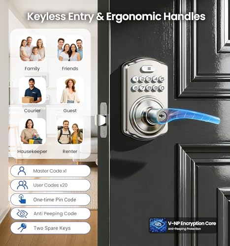 Veise Keypad Door Lock with Handle Keyless Entry for Front Door Bedroom Electronic Lock with Code AutoLocking Easy Installation Passage Mode Satin Nickel - Image 3