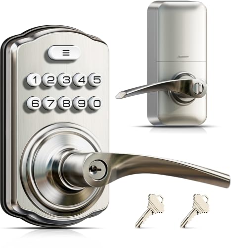 Veise Keypad Door Lock with Handle Keyless Entry for Front Door Bedroom Electronic Lock with Code AutoLocking Easy Installation Passage Mode Satin Nickel - Image 1