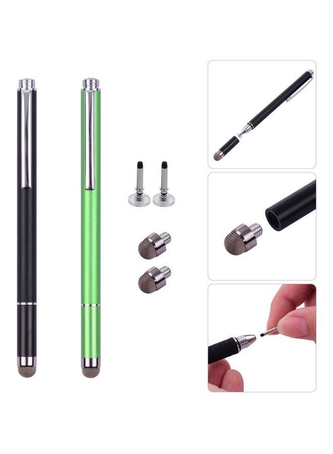NIBEMINENT 2-Piece Universal 2-In-1 Stylus Pen Black/Green - Image 3