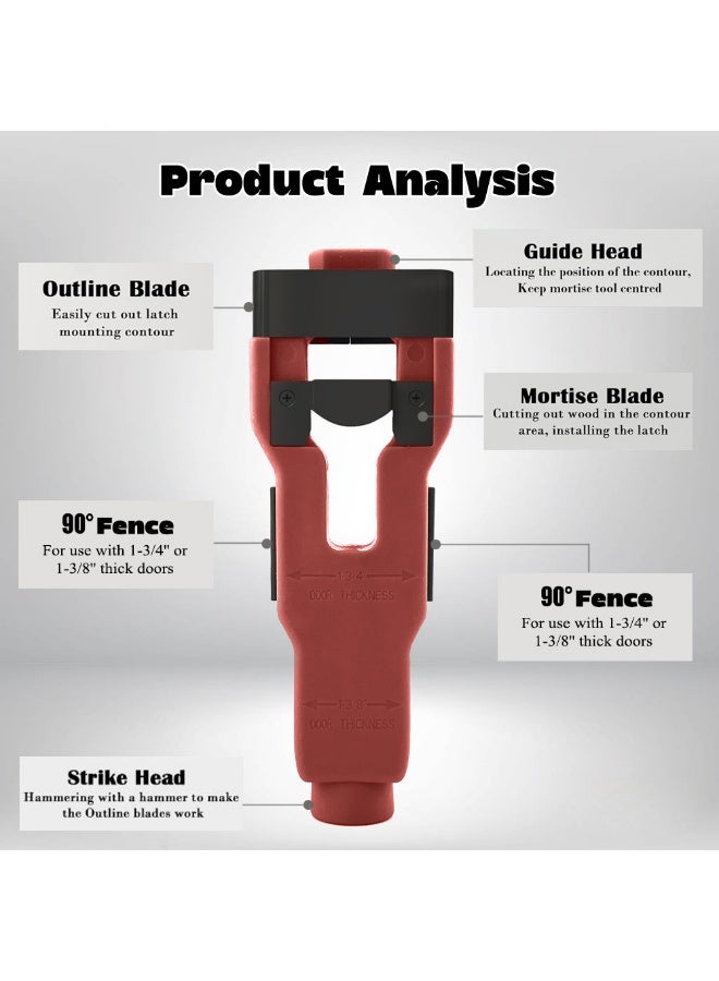 اداة نقر مزلاج الباب، مجموعة تركيب مزلاج الباب بدقة وتحريكه تناسب الباب الخشبي بسمك 1-3/8 انش او 1-3/4 انش، اداة مزلاج الباب لتركيب احترافي نظيف ودقيق - Image 3