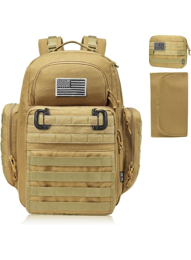 DBTAC Diaper Bag Backpack for Dad, DBTAC Large Baby Nappy Bag for Men w/Changing Mat, Insulated+Wipe Pockets, Stroller Straps, Tan - Image 1
