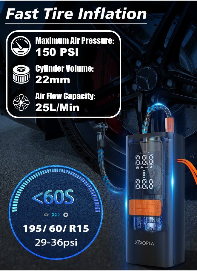 Xoopla Digital Car Tire Inflator , Cordless Portable Air Compressor , Electric Air Pump with 6000mAh/22.2Wh/11.1V Battery Power Bank and Auto Stop Fuction, SOS Emergency LED Light/LCD Screen/4 Nozzle,Cycle Tyre Inflator for Car,Motorcycle,Bicycle,Ball  - Image 2